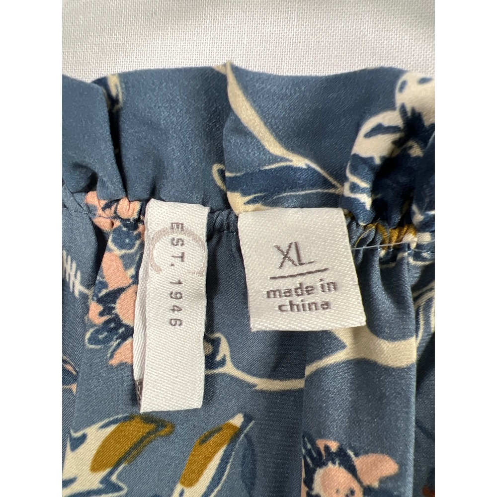 Est. 1946 Blouse Womens XL Blue Floral Mixed Print Tassel Tie Dye Balloon Sleeve - Picture 2 of 9